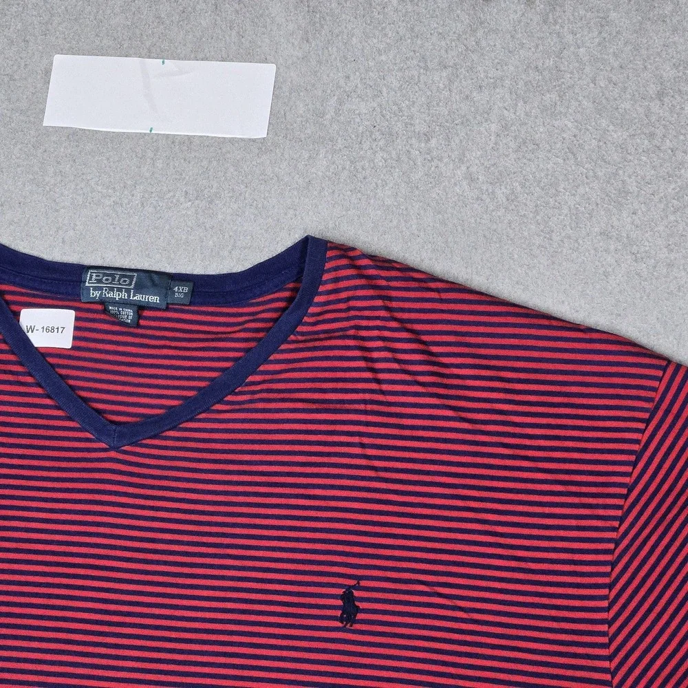 Polo By Ralph Lauren Men Shirt 4XB BIG Red Embroidered Striped Pony READ